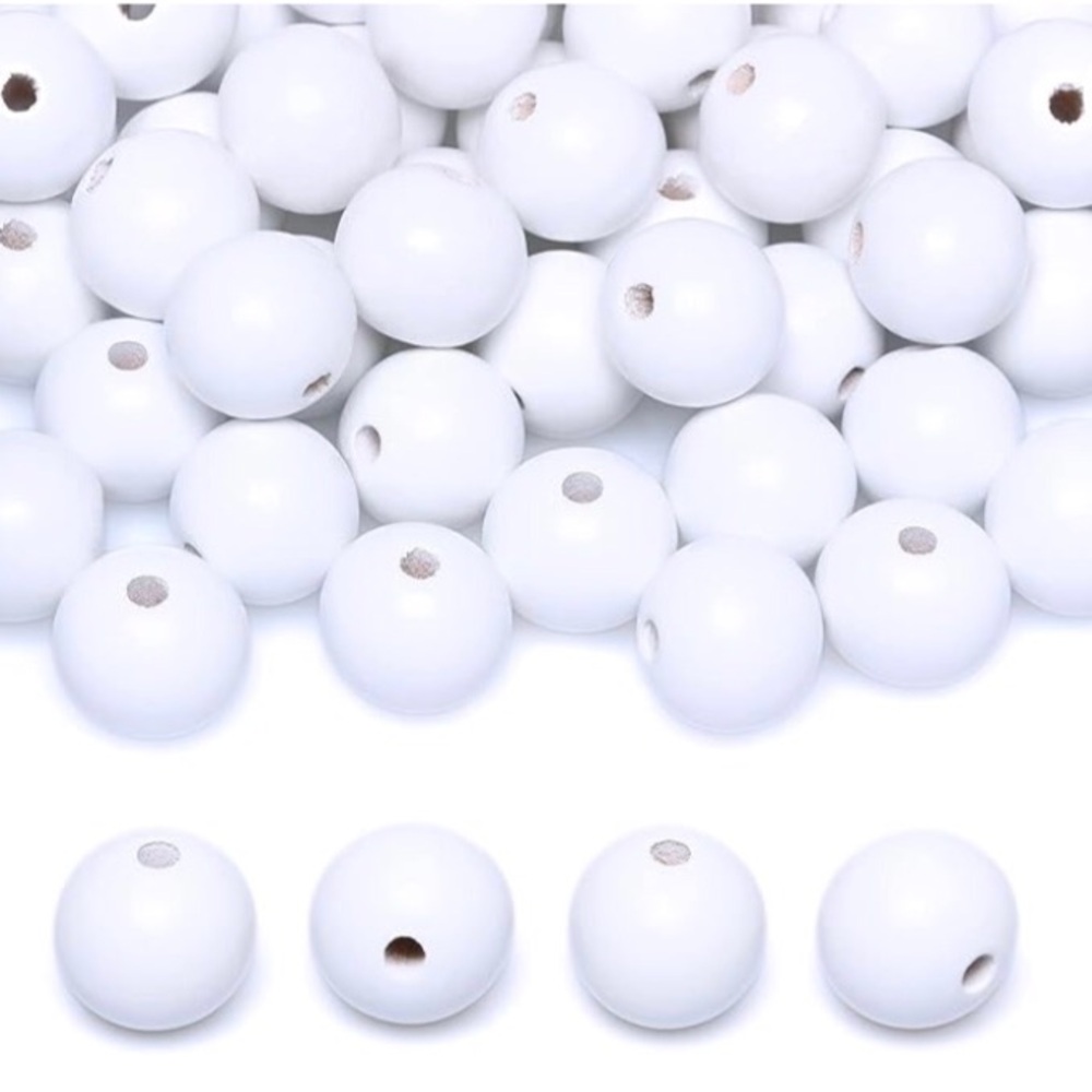 White Round Wooden Beads - Picture 3 of 9